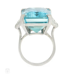 Retro aquamarine and baguette diamond cocktail ring