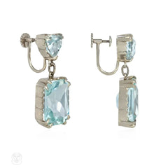 Retro aquamarine pendant earrings