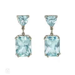 Retro aquamarine pendant earrings