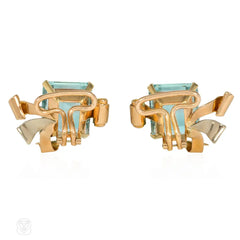 Retro aquamarine three-color gold earrings