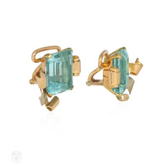 Retro aquamarine three-color gold earrings