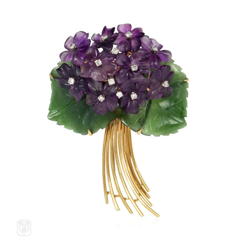 Retro Austrian violet posy brooch