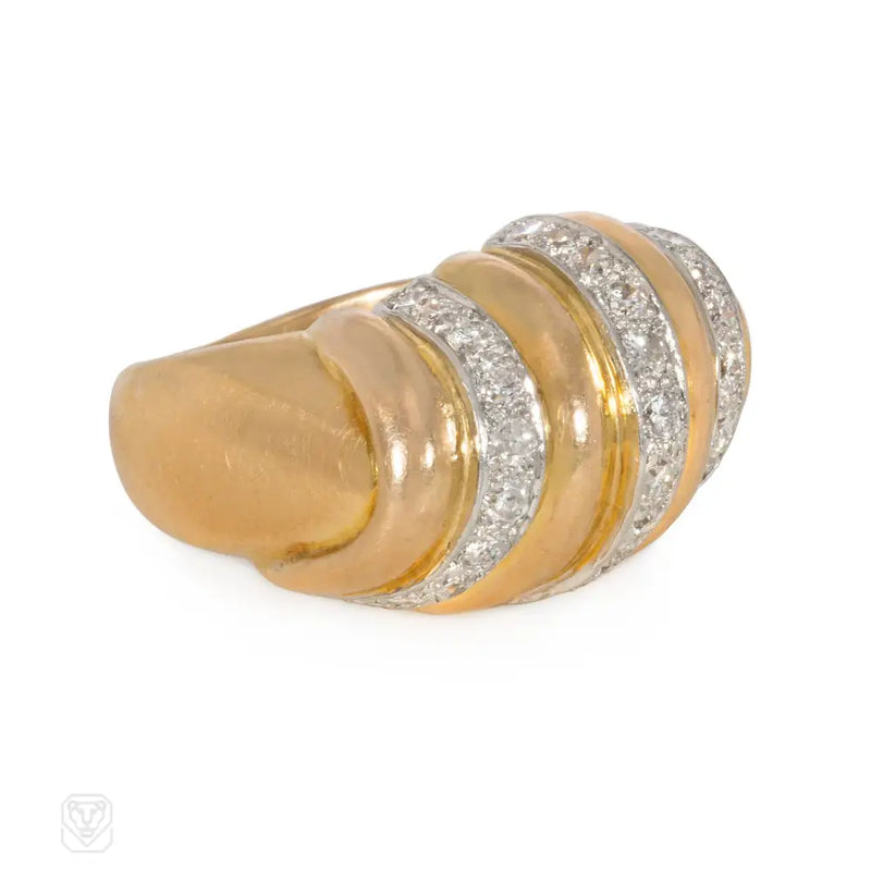 Retro Belperron Gold And Diamond Striped Bombé Design