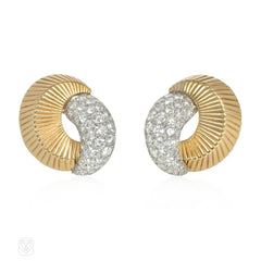 Retro Cartier gold and diamond earrings convertible to brooches