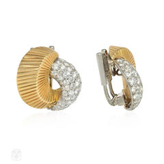 Retro Cartier gold and diamond earrings convertible to brooches