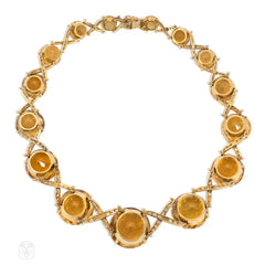 Retro citrine and diamond X-form necklace