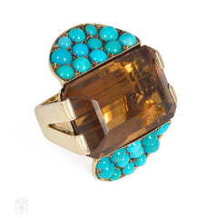 Retro citrine and turquoise cocktail ring