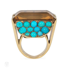 Retro citrine and turquoise cocktail ring