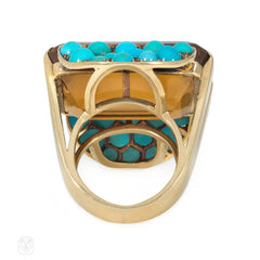 Retro citrine and turquoise cocktail ring