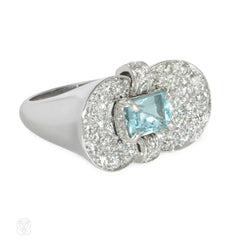 Retro diamond and aquamarine cocktail ring