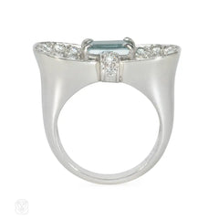 Retro diamond and aquamarine cocktail ring