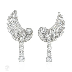 Retro diamond wing earrings with removable pendants