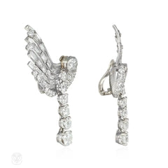Retro diamond wing earrings with removable pendants