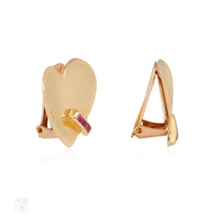 Retro Flato ruby and gold heart earrings