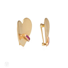Retro Flato ruby and gold heart pins