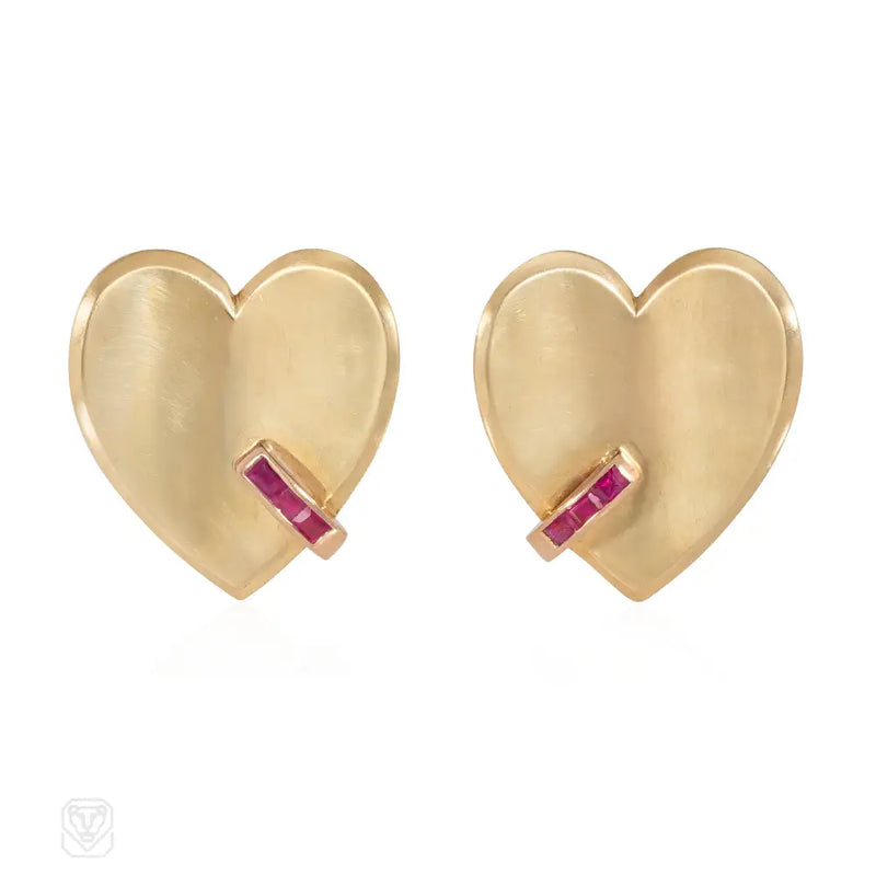 Retro Flato ruby and gold heart pins