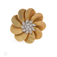 Retro French gold and diamond disc brooch