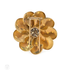Retro French gold and diamond disc brooch