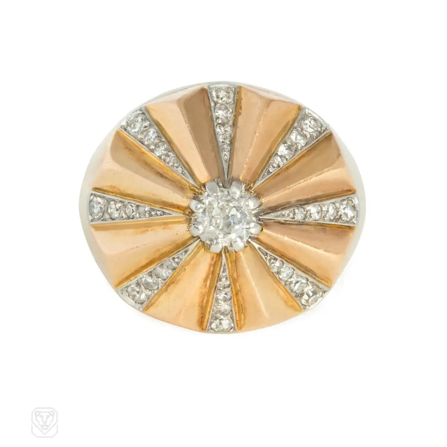 Retro French Gold And Diamond Radiating Cocktail Ring