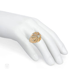 Retro French gold and diamond radiating cocktail ring