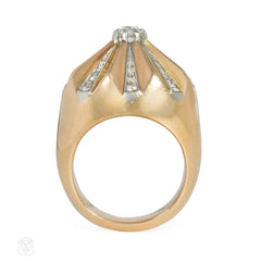 Retro French gold and diamond radiating cocktail ring