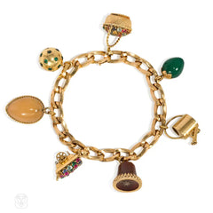 Retro French gold and multigem charm bracelet
