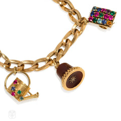 Retro French gold and multigem charm bracelet