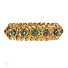 Retro French gold and multigem flower bracelet