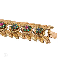 Retro French gold and multigem flower bracelet