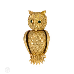 Retro French gold owl brooch