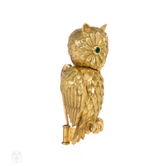 Retro French gold owl brooch