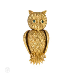 Retro French gold owl brooch