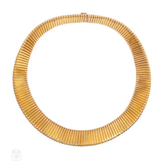 Retro French gold pyramidal tubogas necklace