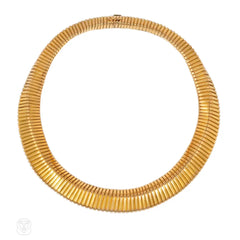 Retro French gold pyramidal tubogas necklace