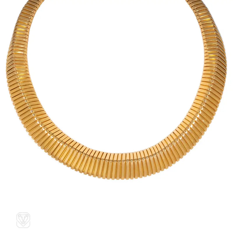Retro French gold pyramidal tubogas necklace