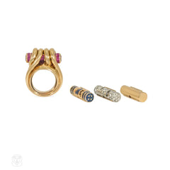 Retro French interchangeable gem-set ring