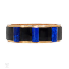 Retro French lapis, onyx, and rose gold cuff