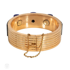Retro French lapis, onyx, and rose gold cuff