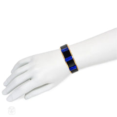 Retro French lapis, onyx, and rose gold cuff