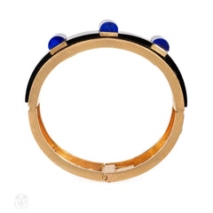 Retro French lapis, onyx, and rose gold cuff
