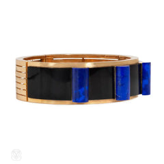 Retro French lapis, onyx, and rose gold cuff