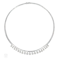 Retro French old mine diamond fringe collar