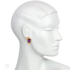 Retro gold and amethyst spray design earrings
