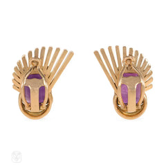 Retro gold and amethyst spray design earrings