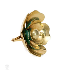 Retro gold and blue enamel flower brooch, Cartier, NY