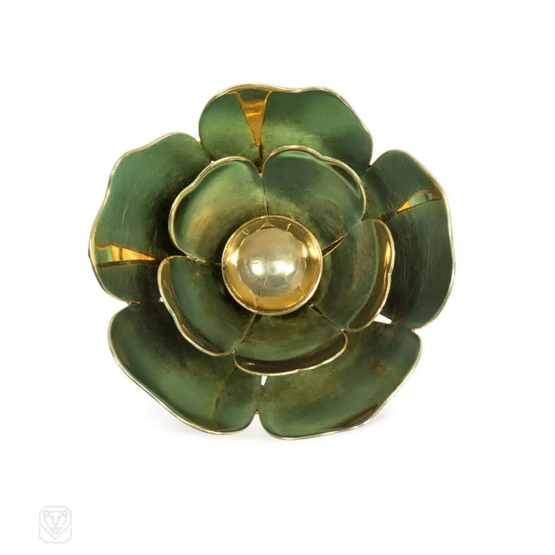 Retro Gold And Blue Enamel Flower Brooch Cartier Ny