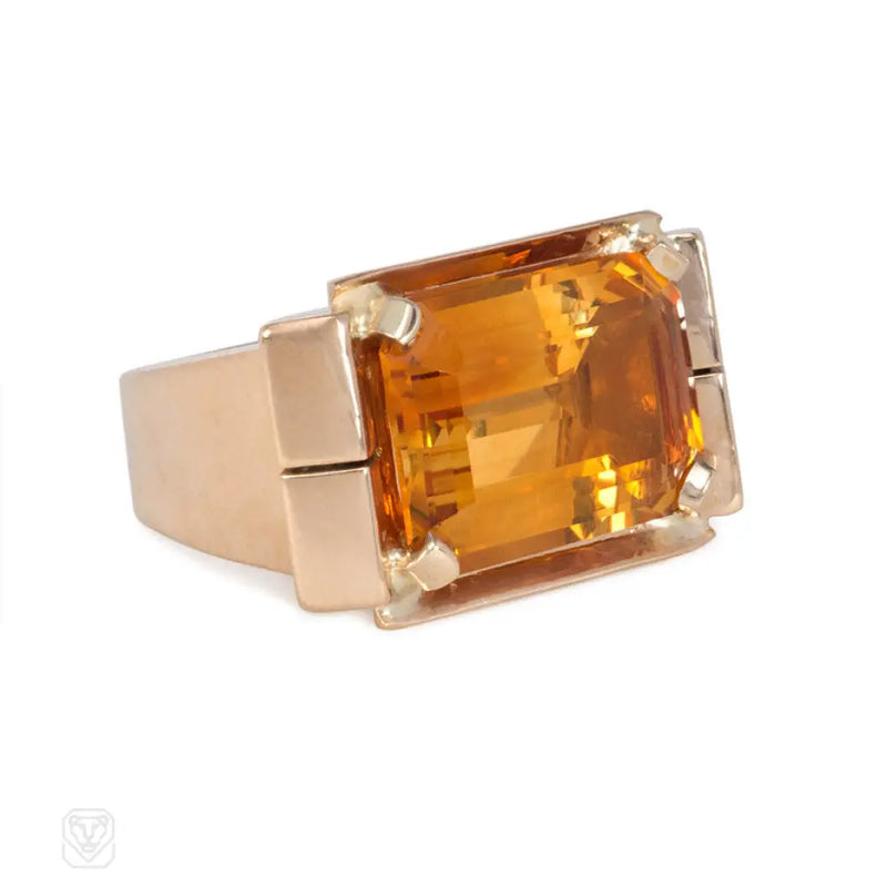 Retro Gold And Citrine Cocktail Ring