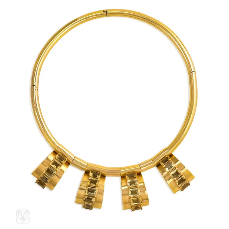 Retro Gold And Citrine Plaque Necklace