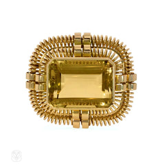 Retro gold and citrine rectangular wirework brooch