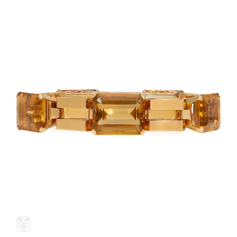 Retro gold and citrine tank bracelet